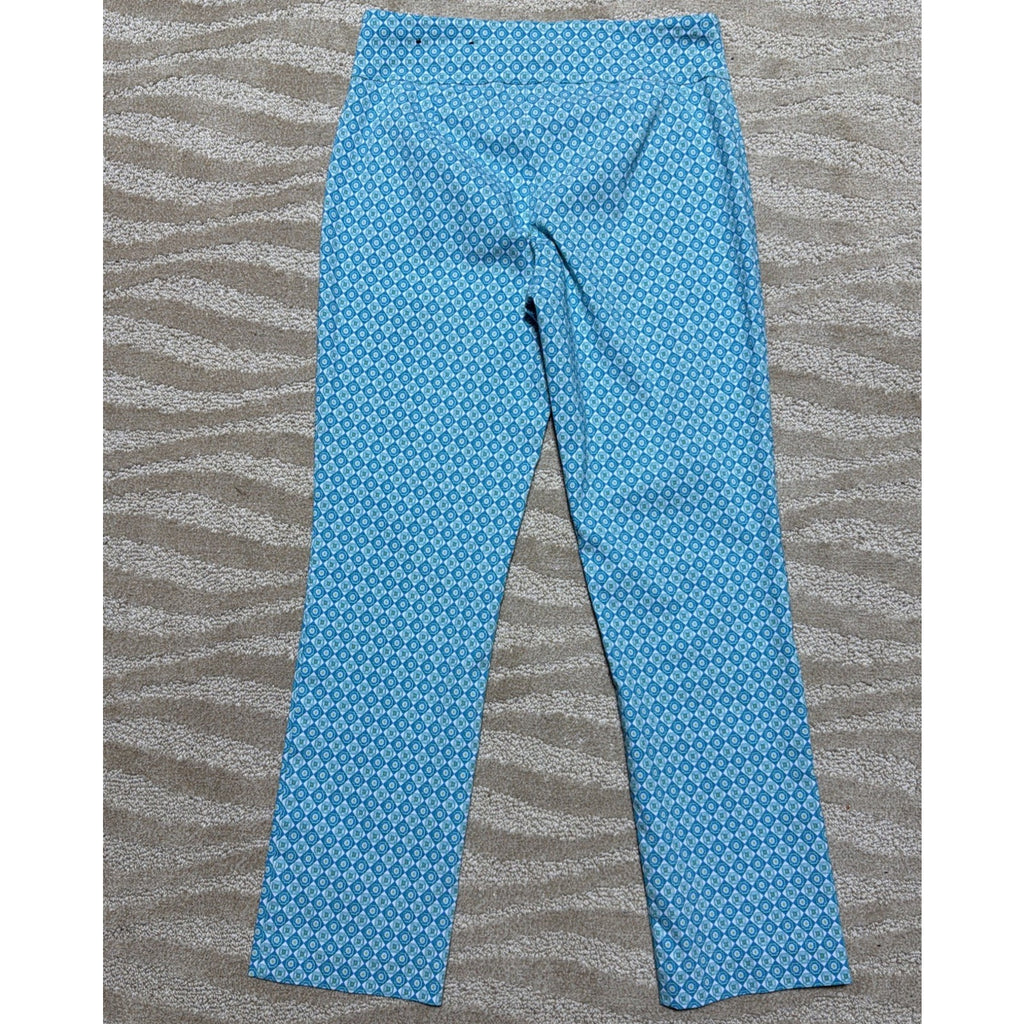 ATTYRE Stretch Mid Rise Crop Pants size 4 Petite Pull On Blue Geometrical Print