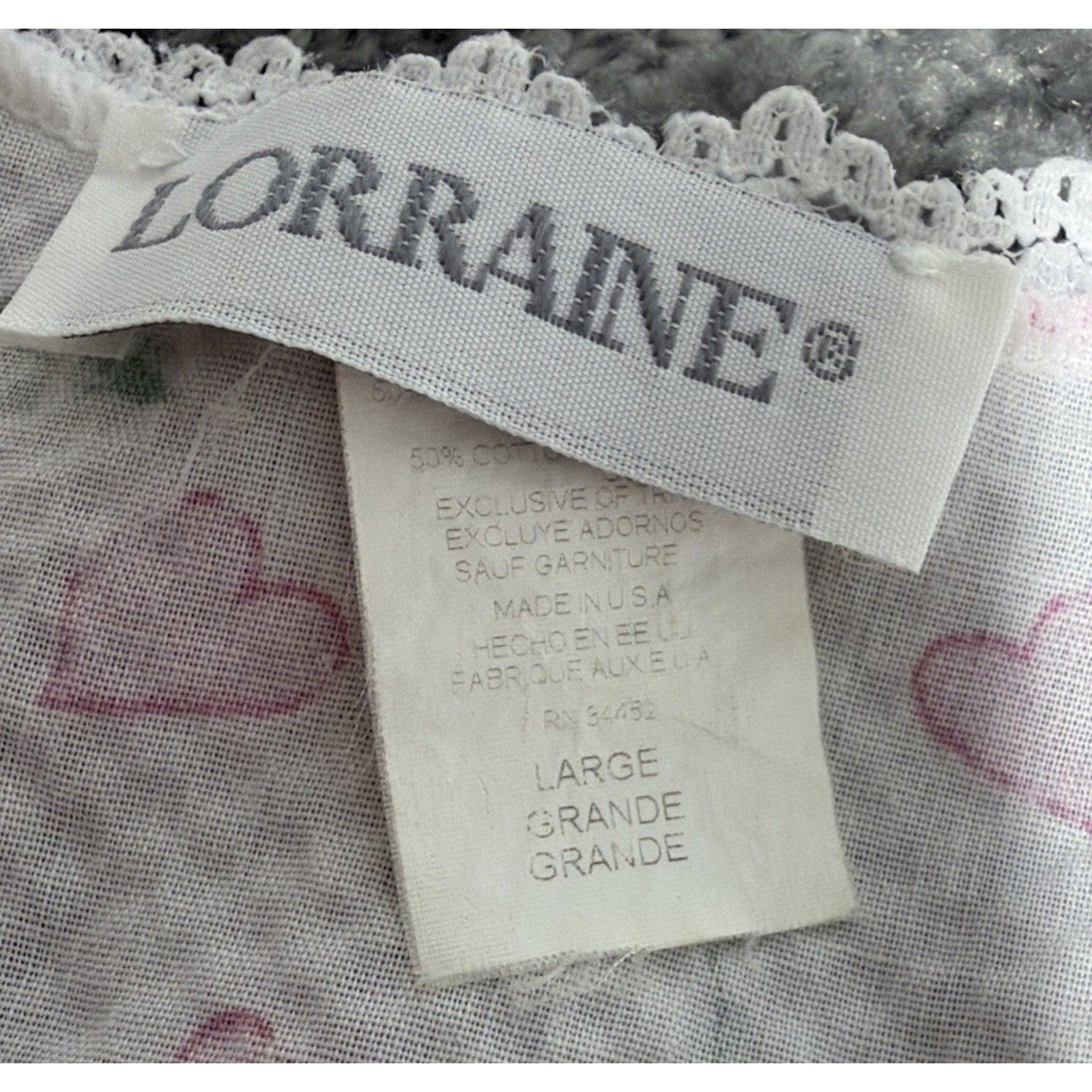 Vintage LORRAINE Floral Light Lace Detail Nightgown Made In USA Size L