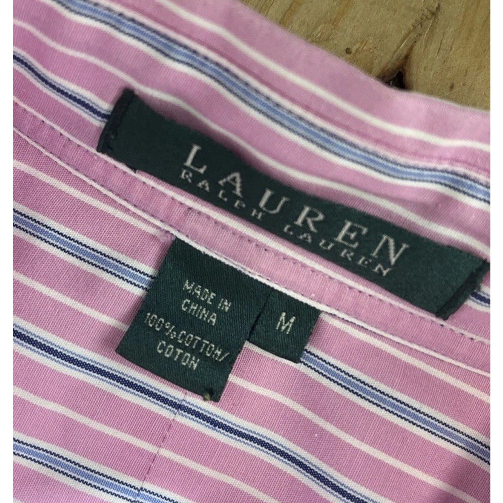 Lauren Ralph Lauren Shirt Ladies Size M Pink Striped LS Point Collar