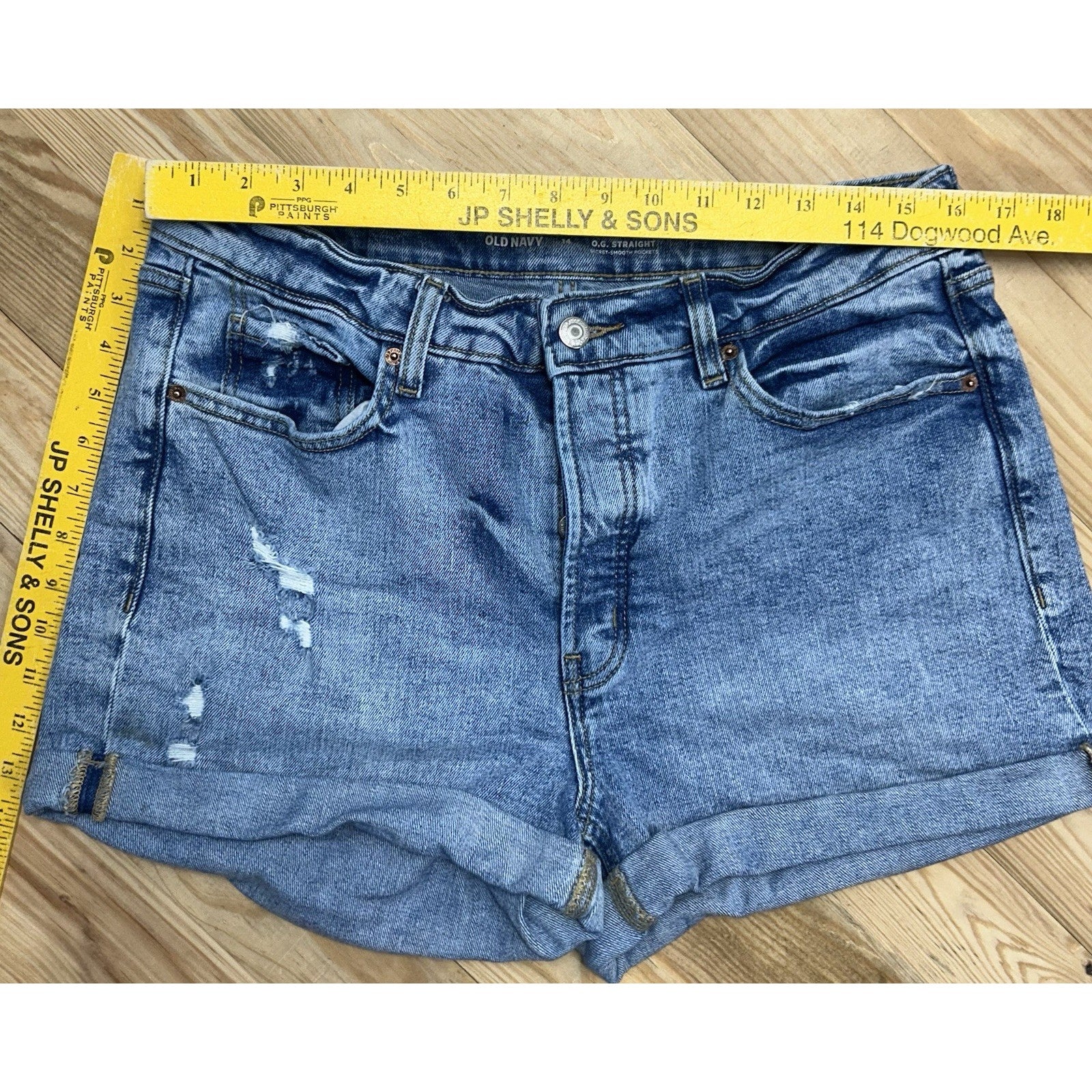 Old Navy O.G Straight Secret Smooth Pocket Size 14 High Rise Distressed Button