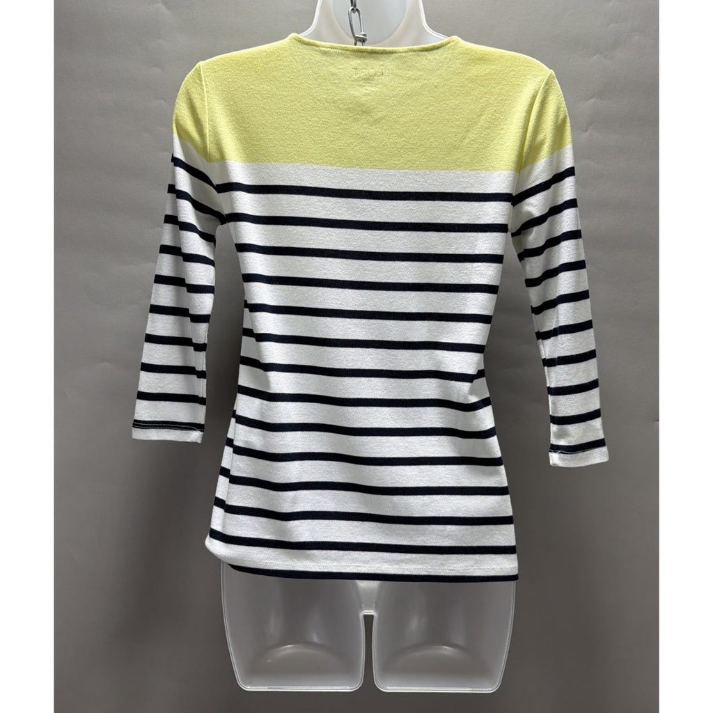 Striped 3/4 Sleeve LOFT Top With Button Shoulder Detail Career Boho S Petite