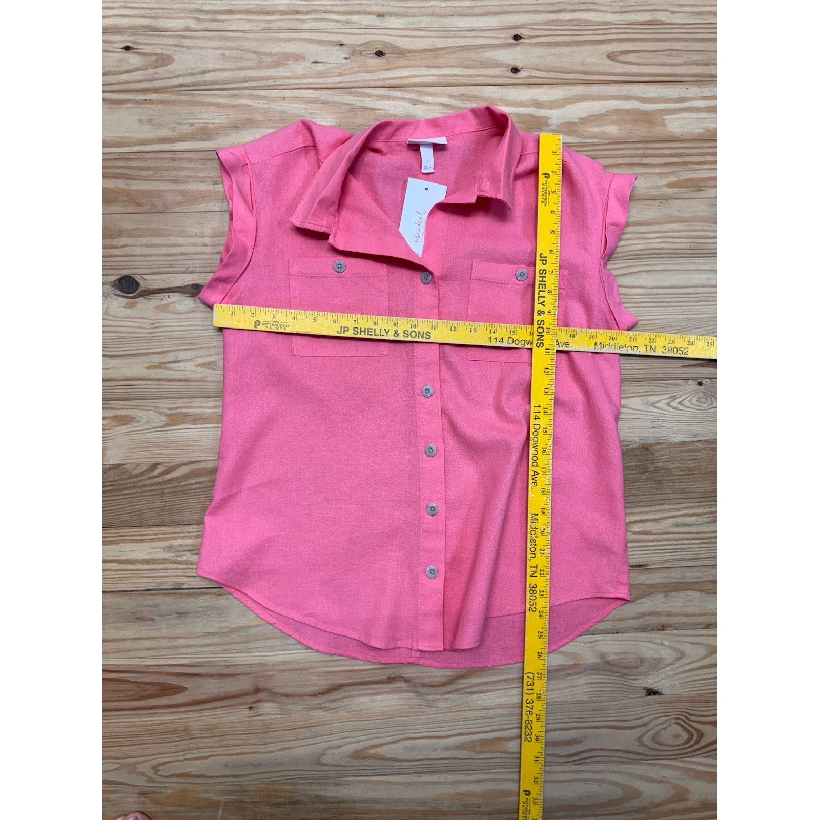 Isabel Short Sleeve Linen Blend Button Up Pink Blouse Women’s Size Small