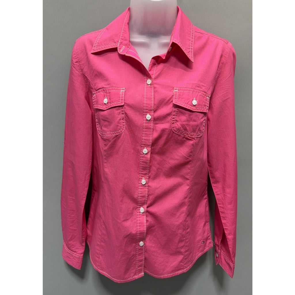 Tommy Hilfiger Ladies Pink Medium Long Sleeve Tab Roll Up Shirt