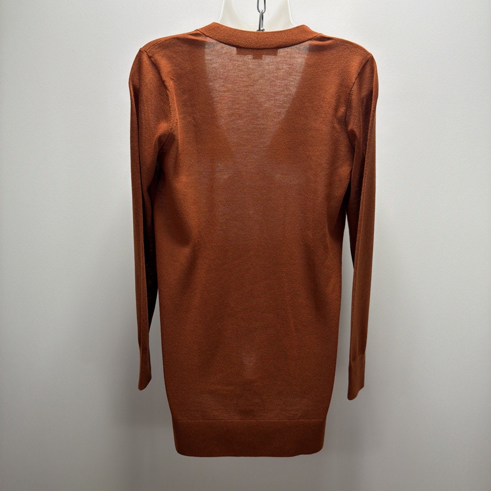 LOFT Women’s XS Rust Orange Long Cardigan Sweater V Neck Button Front Lightweigh