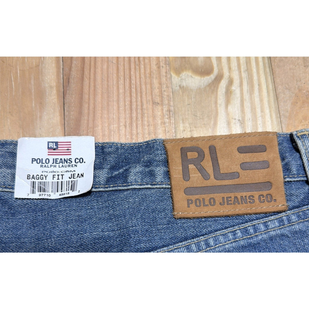 Vintage Ralph Lauren Polo Jeans Co Baggy Fit Blue Denim Loose Fit 38x30 NWT