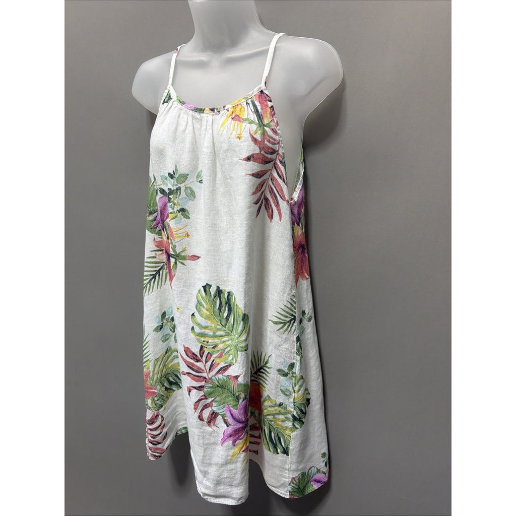 Lungo L’arno 100% Linen Floral Palm Dress Coverup Medium Made in Italy Coastal