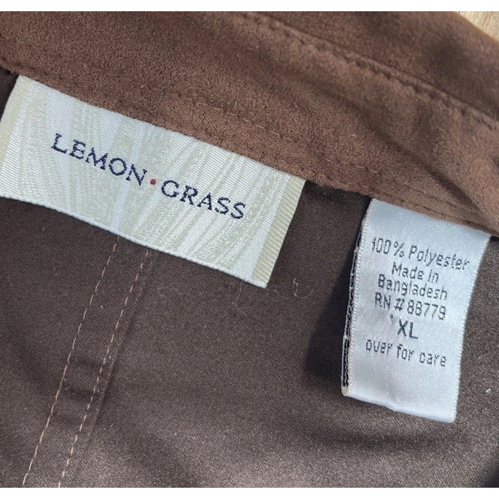 Lemon Grass Brown Rust Button Long Sleeve Faux Suede Shirt Sz XL