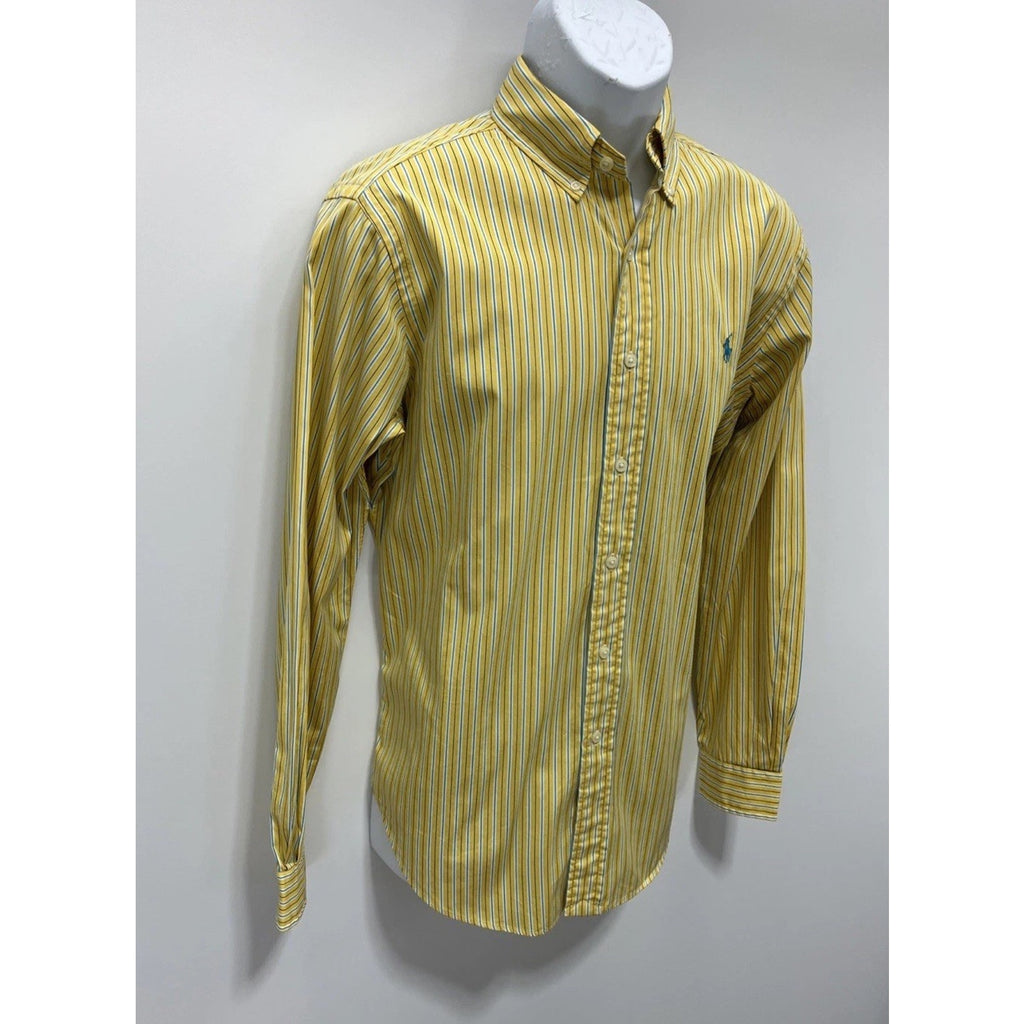 RALPH LAUREN CLASSIC FIT BUTTON UP LONG SLEEVE STRIPE YELLOW/BLUE SHIRT Medium