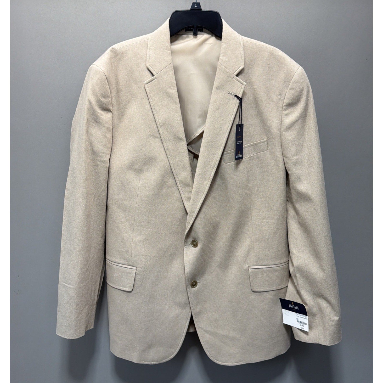 Stafford Slim Fit Linen Cotton Sport Coat Blazer Beige Stone 50R NWT Summer