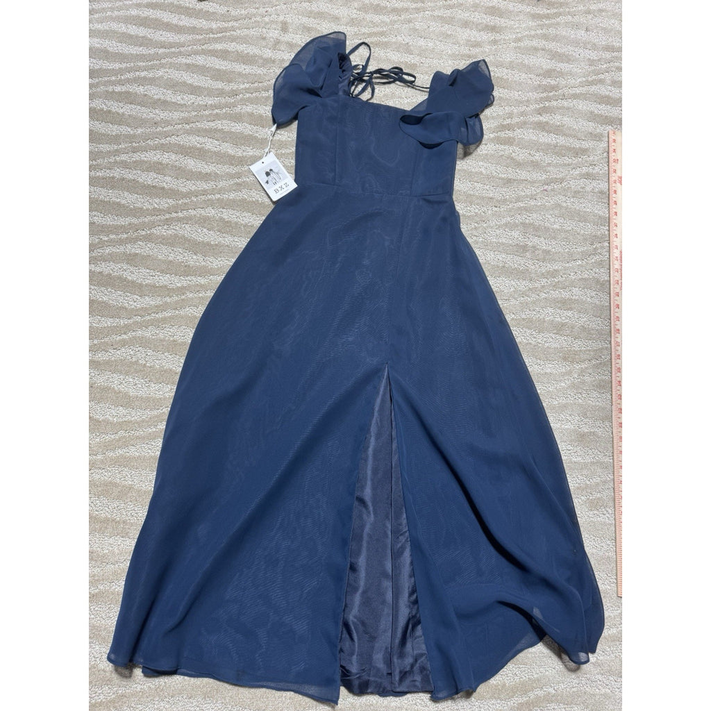 NWT BXZ Girls Size 10 Dusty Blue Chiffon Maxi Dress Puff Sleeve Formal