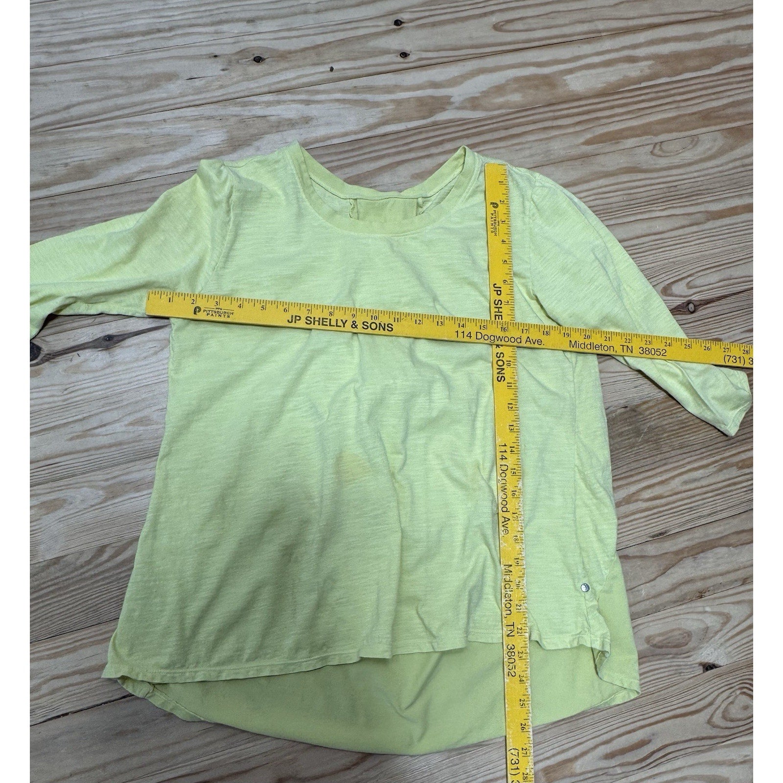 Neon Buddha Tunic Top Bright Yellow 3/4 Sleeve Shirt Women’s Size Medium Stain