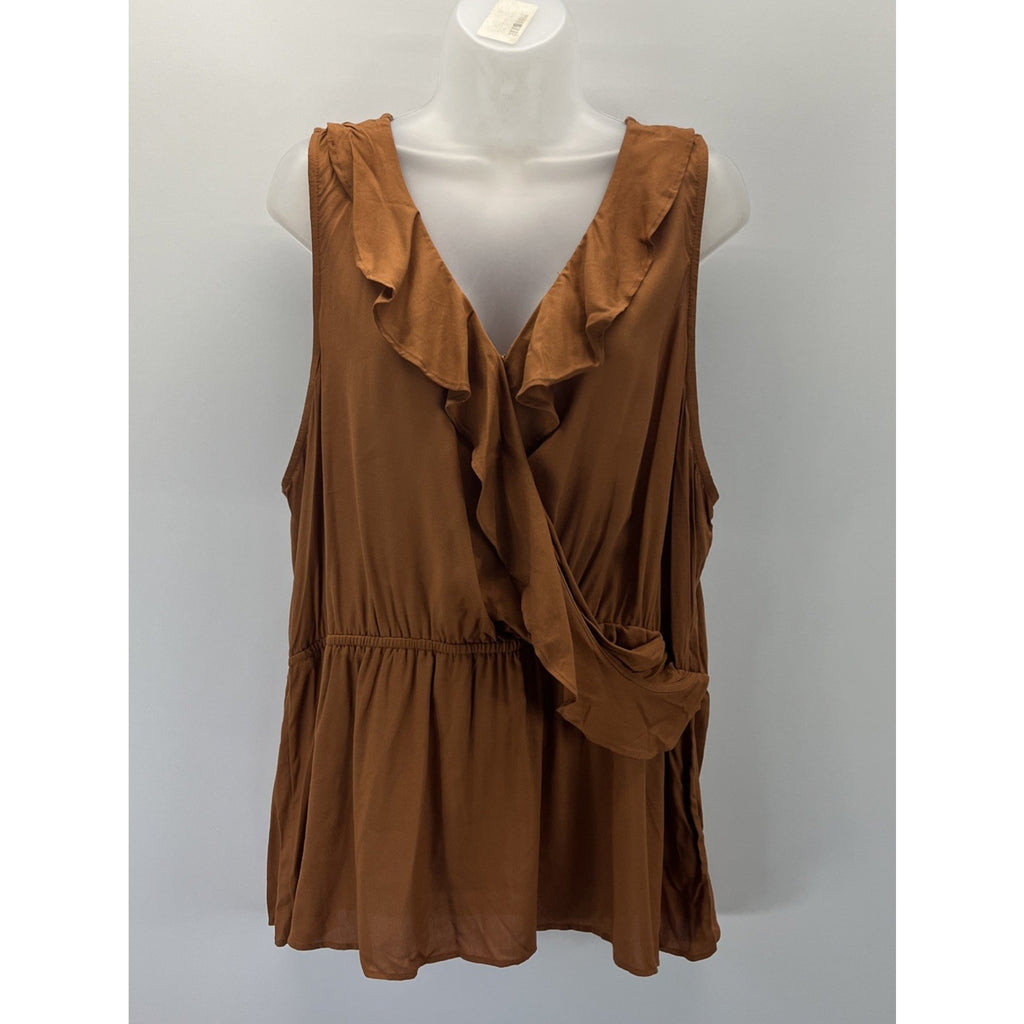 NWT Maurices Ruffle Surplice Tank Top Burnt Orange Fall Plus Size 1X