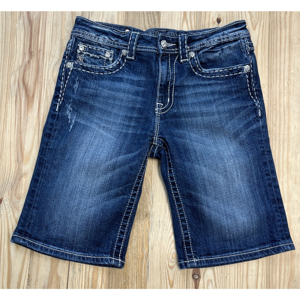 Miss Me Boyfriend Bermuda Shorts Sz 27 Denim Blue Woman Embroidered Flap Pocket