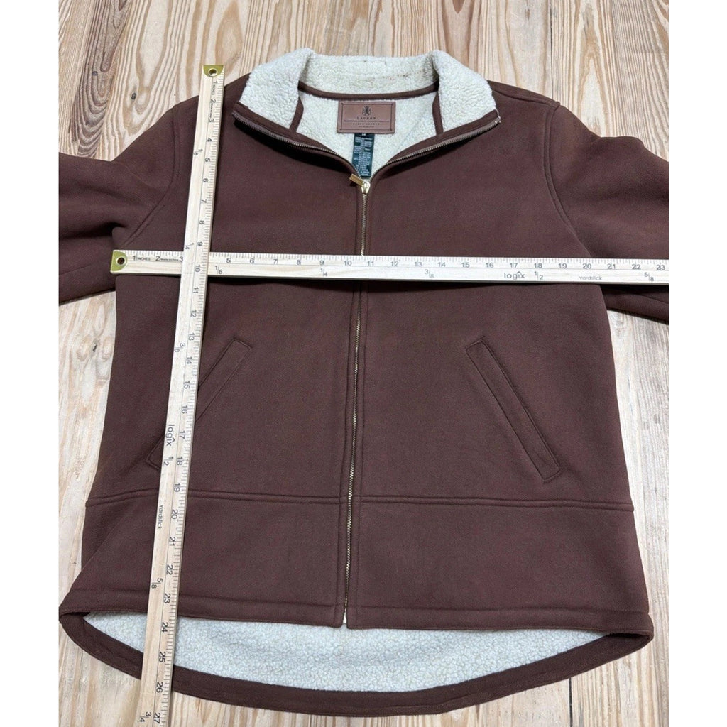 Lauren Ralph Lauren Womens Jacket Coat M Brown Faux Suede Ivory Shepra Lining