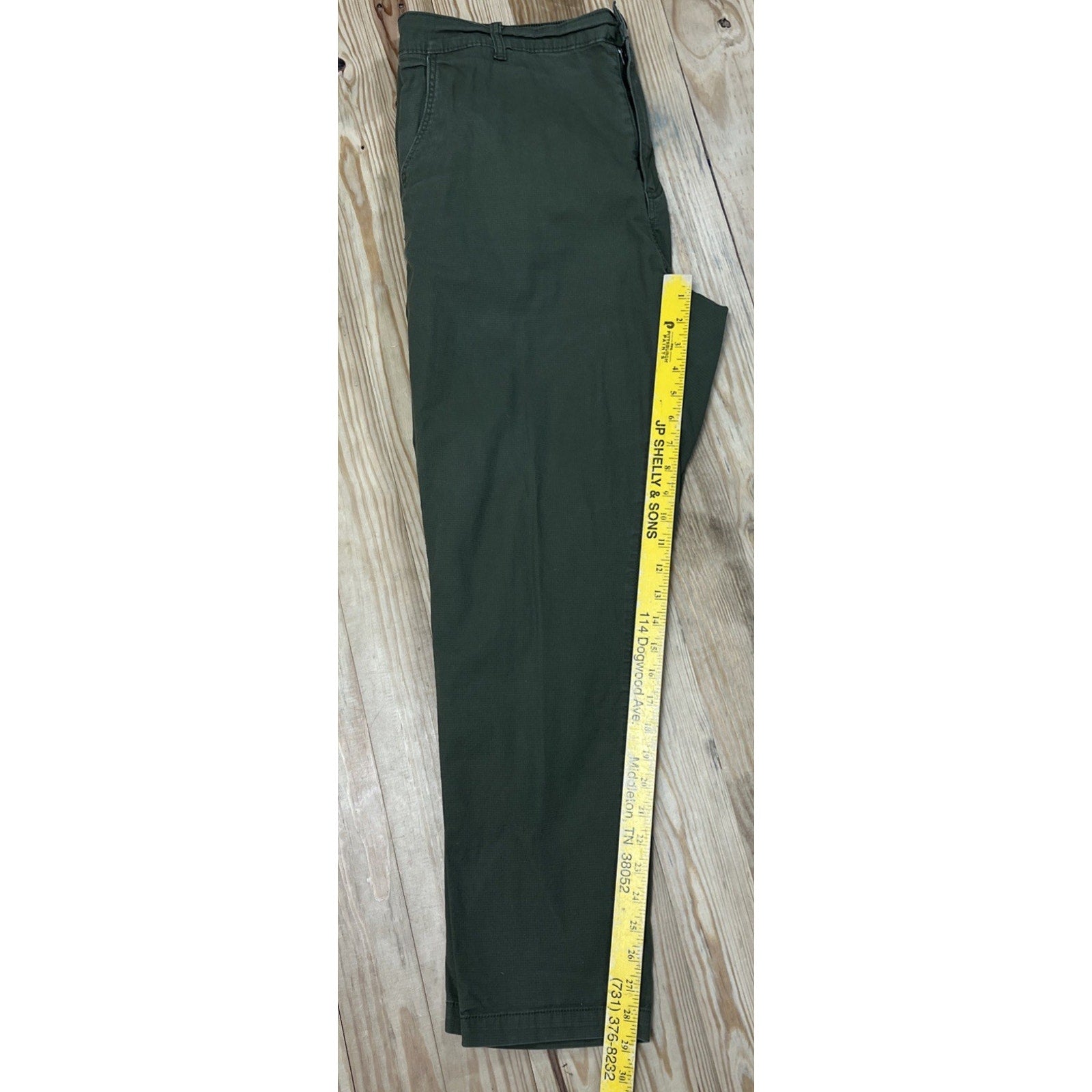 Eddie Bauer Men's Green Chino Pants 40x30 Cotton Blend Slim Solid Zip