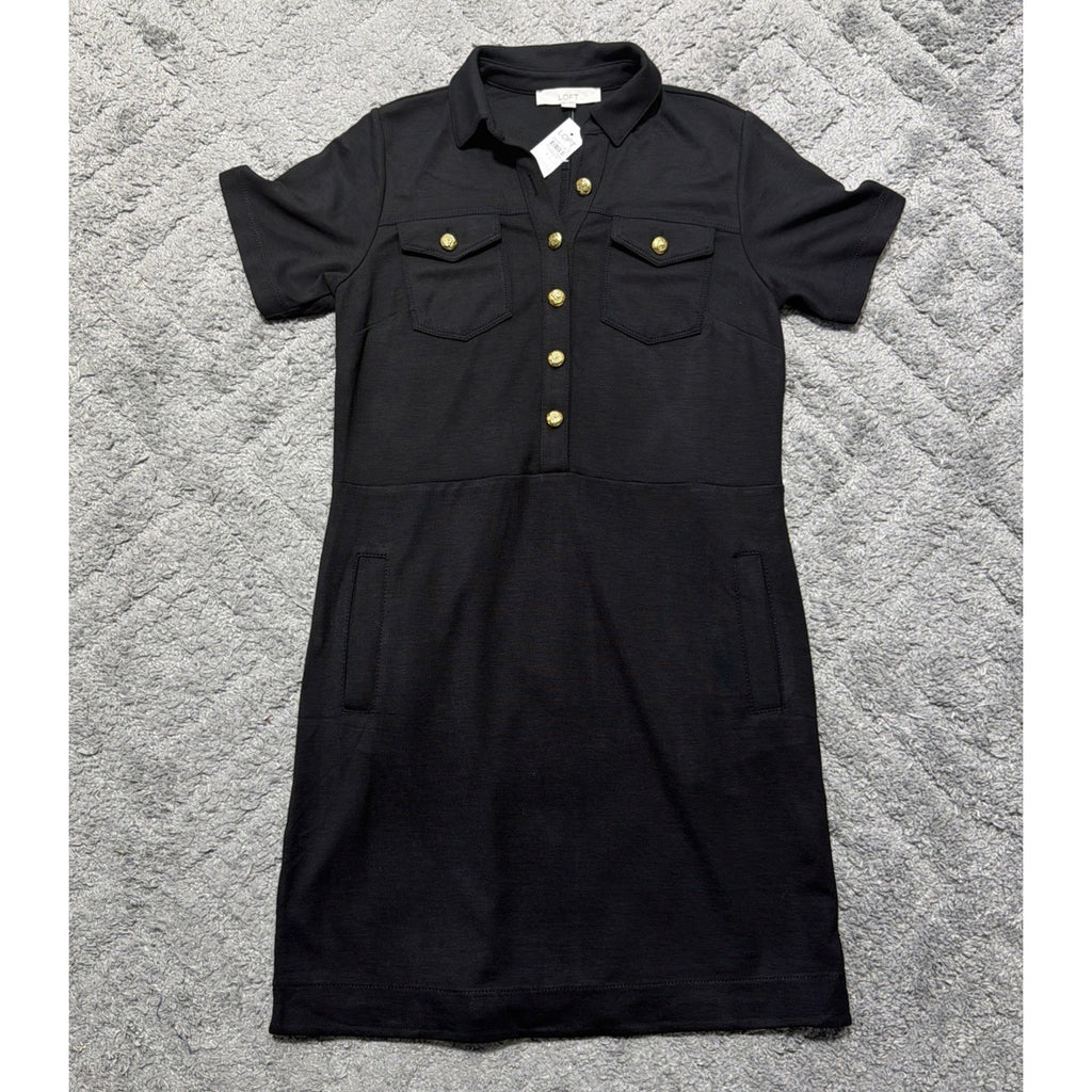 Ann Taylor LOFT Ponte Pocket Mini Dress Black Short Sleeve Size 6 Tall New