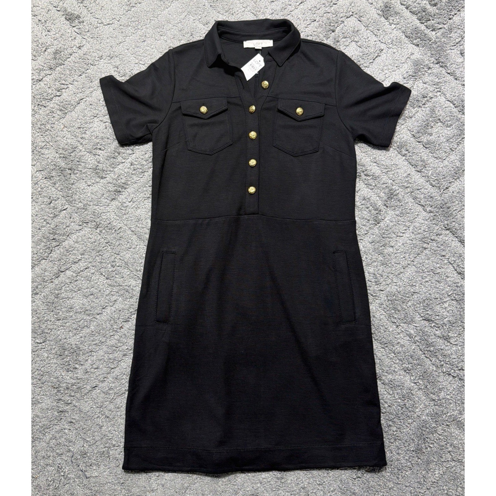 Ann Taylor LOFT Ponte Pocket Mini Dress Black Short Sleeve Size 6 Tall New