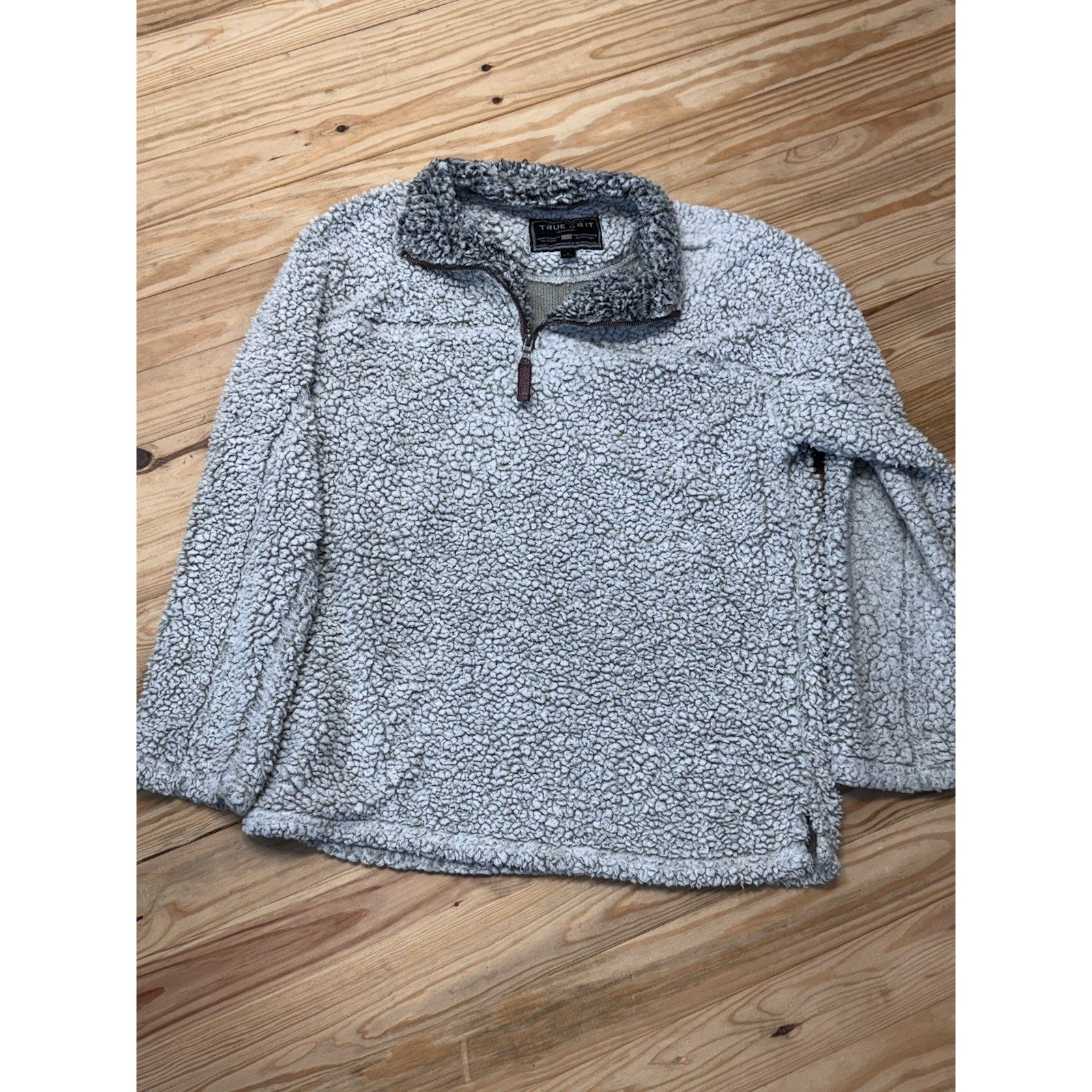 True Grit Sherpa Quarter Zip Gray Pullover Zig Zag Zipper Size XL
