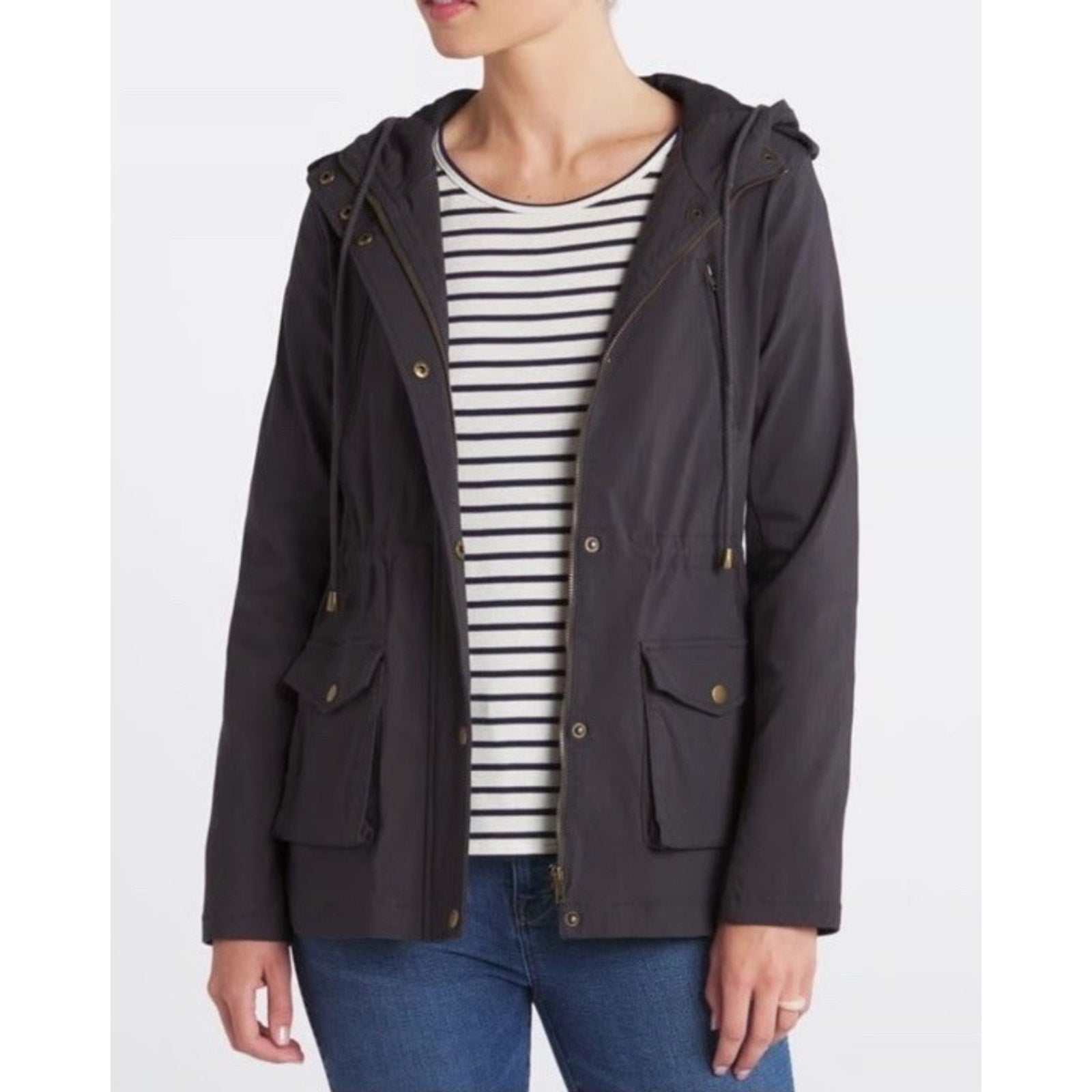 Eden Society Holly Contrast Hood Cargo Utility Jacket Black Size Medium