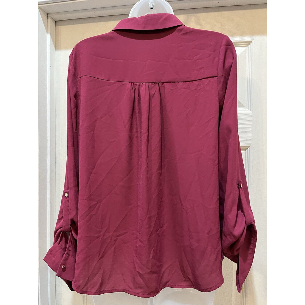 Forever 21 Burgundy Button Down Ribbed Blouse Women's Size Medium Long Sleeve