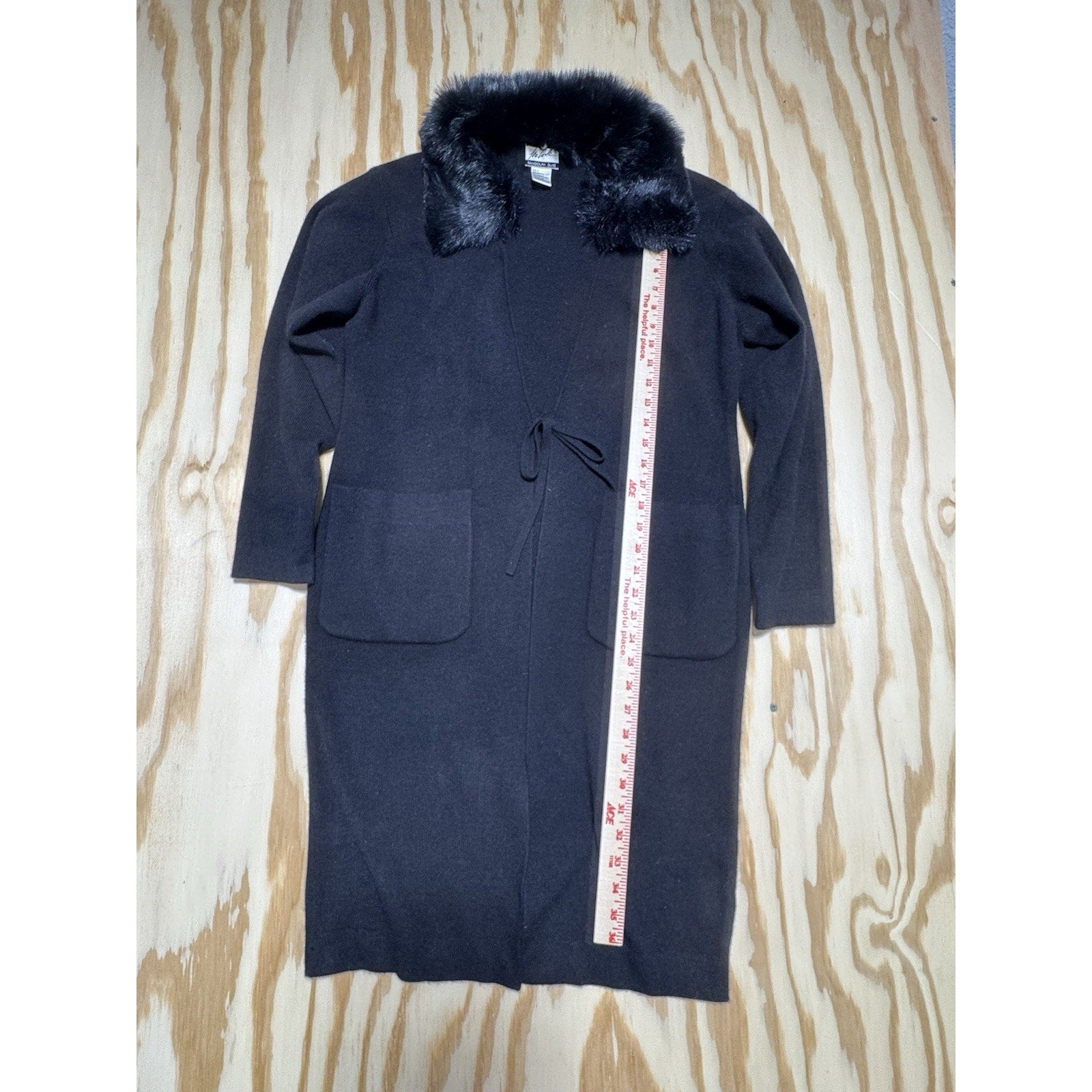 Randolph Duke Fur Removable Collar Open Black Angora Rabbit Merino Wool Small