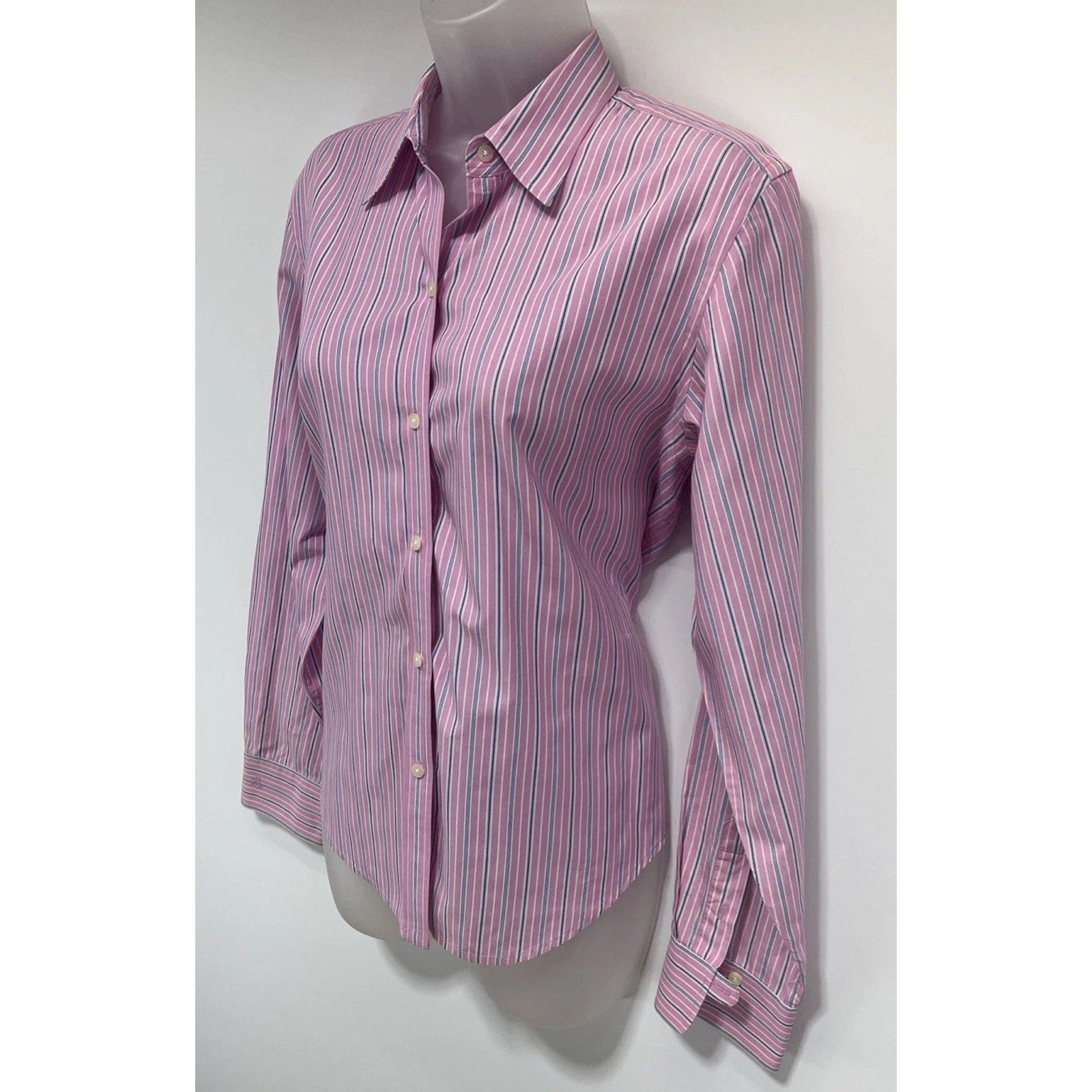 Lauren Ralph Lauren Shirt Ladies Size M Pink Striped LS Point Collar