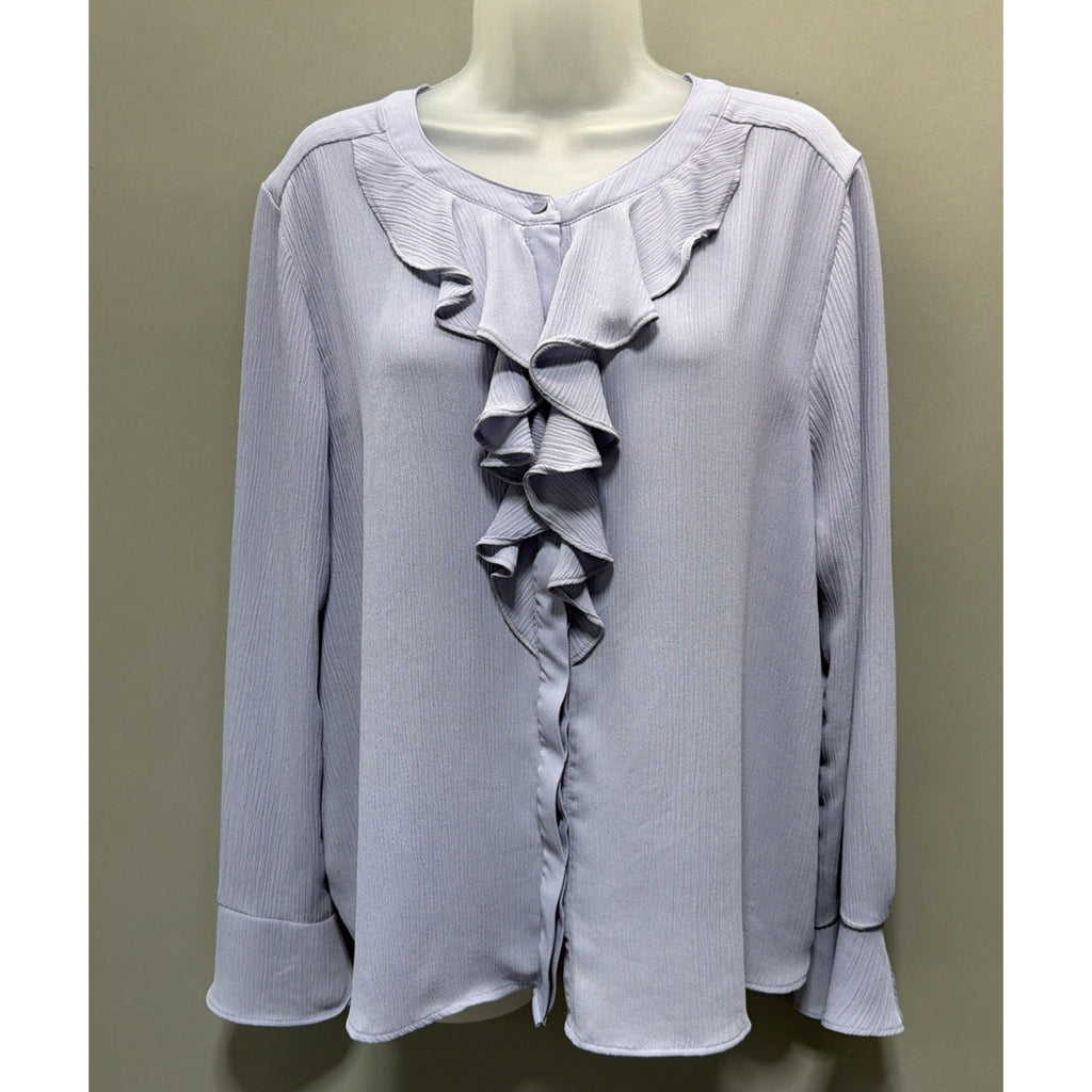 Loft Women XL Lavender Ruffled Preppy Button Down Long Sleeve Blouse
