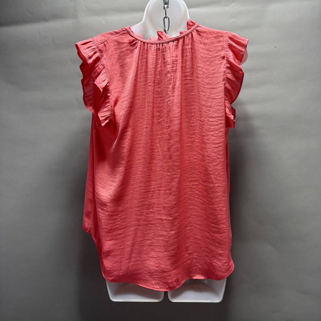 Cupcakes And Cashmere Top Womens M Pink Sleeveless Blouse Ruffled V-Neck NWT