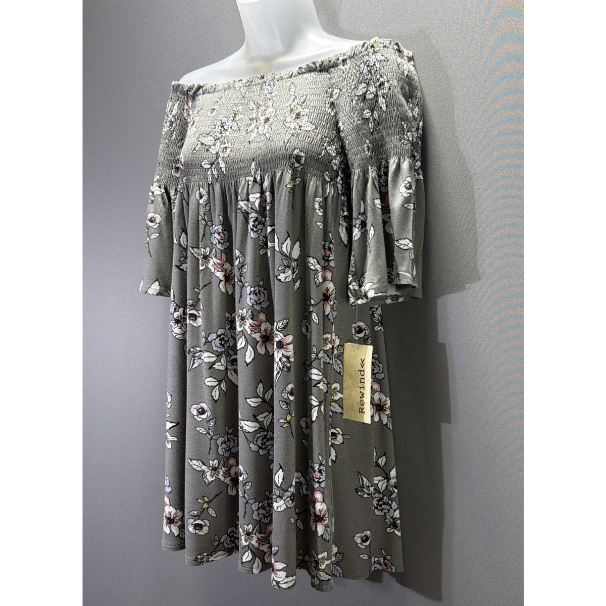 Rewind Mini Dress Floral Off The Shoulder Bell Sleeve Stretch Size XS New