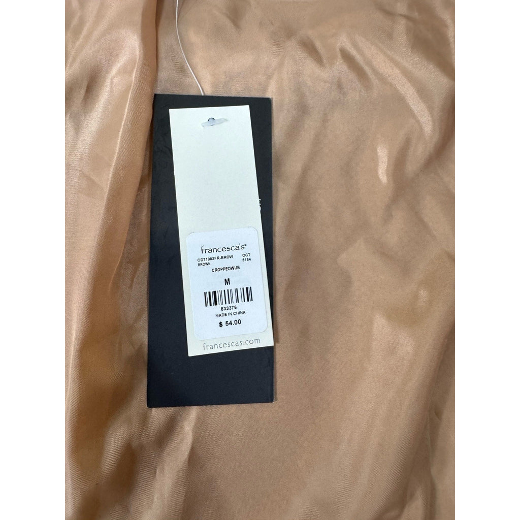 Anna Cai Sherpa Brown Cropped Teddy Bear Jacket Size Medium NWT