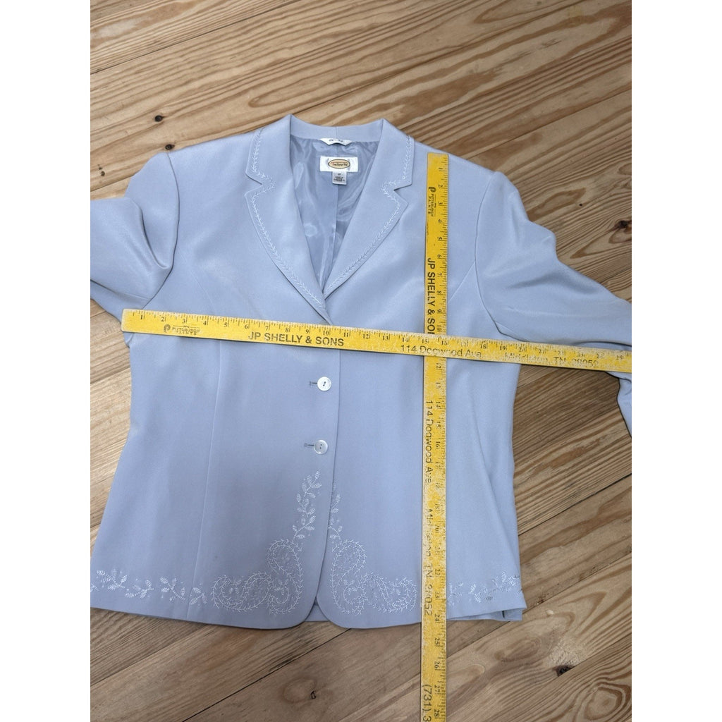 Talbots Pure Silk Blue Blazer Jacket Business Elegant Embroidered Women’s Size12