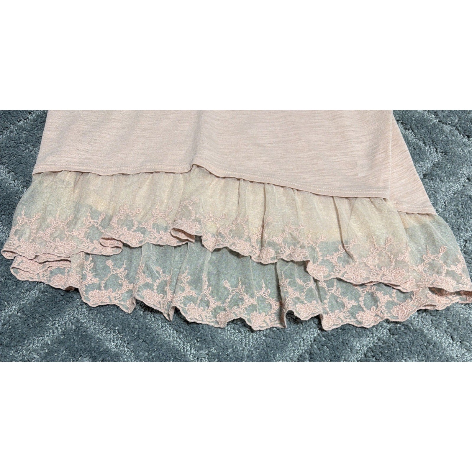 UMGEE USA Sz L Baby Doll Tunic Top Pastel Pink Lace Romantic Lagenlook