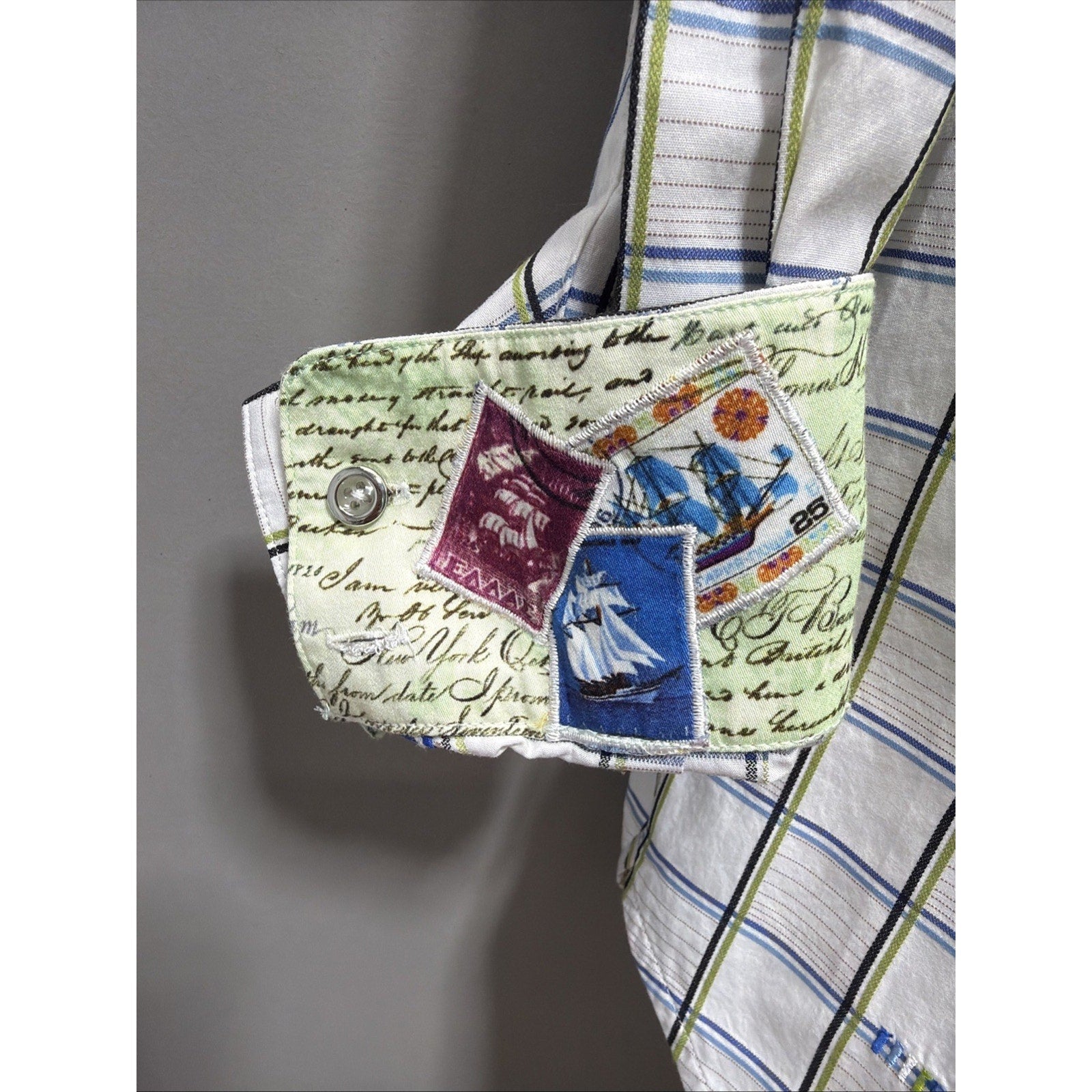 Robert Graham Shirt M White Windowpane Flip Cuff Embroidered Button Up Mens