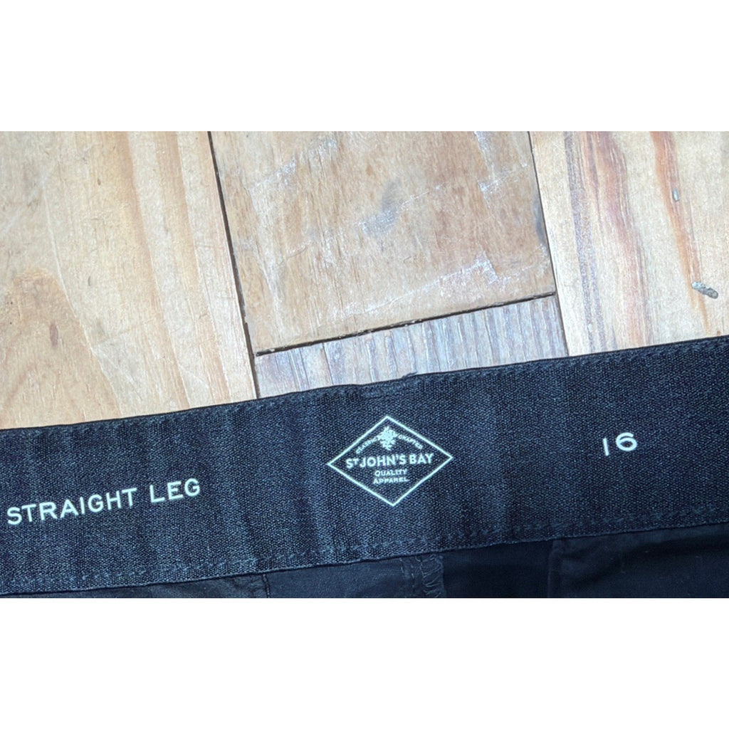 ST. JOHN’S BAY WOMEN’S 16 BLACK STRAIGHT LEG High Rise Comfort Waist PANTS