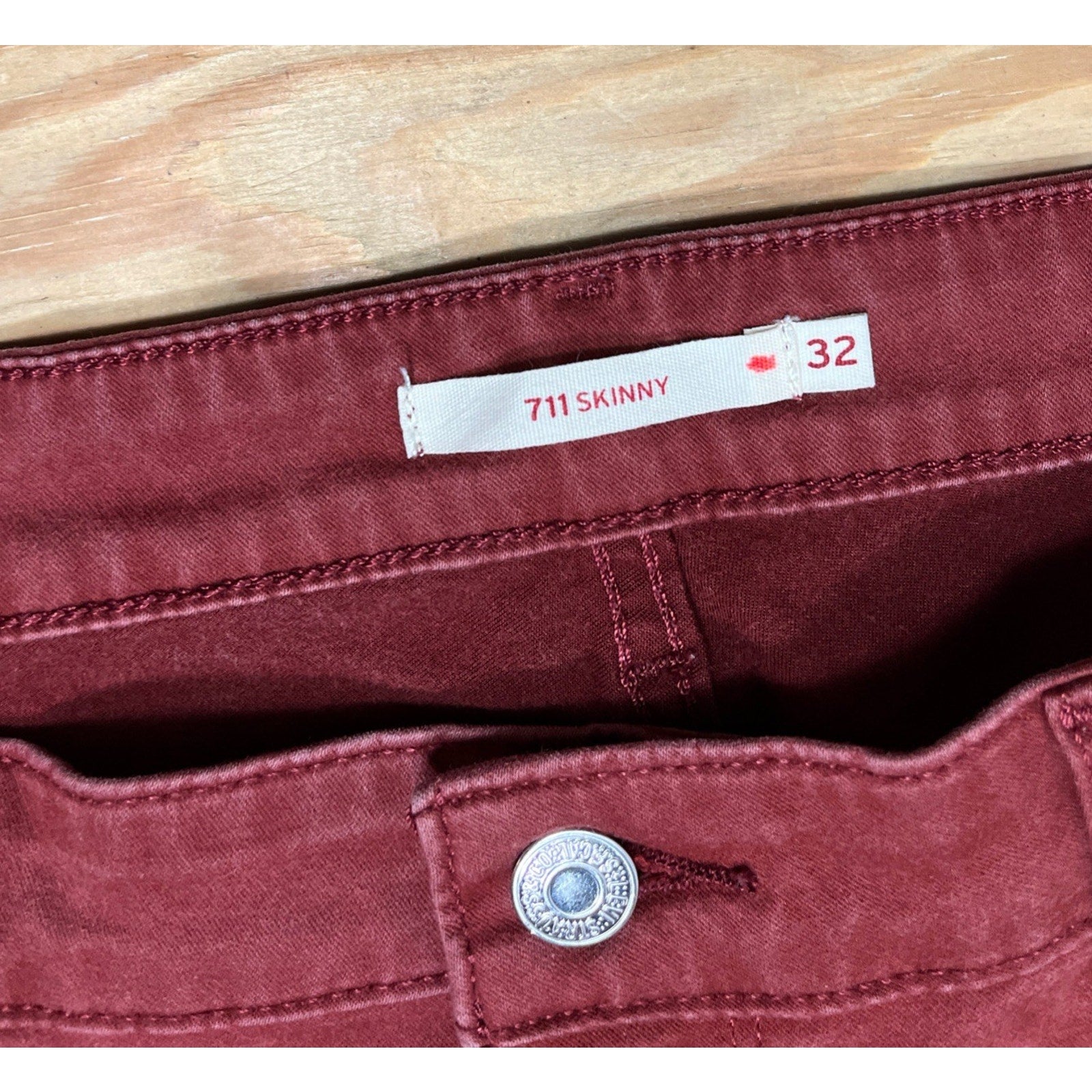 Levis Women Plus Size 32 Maroon Red 711 Skinny Jeans Ankle Stretch White Tab