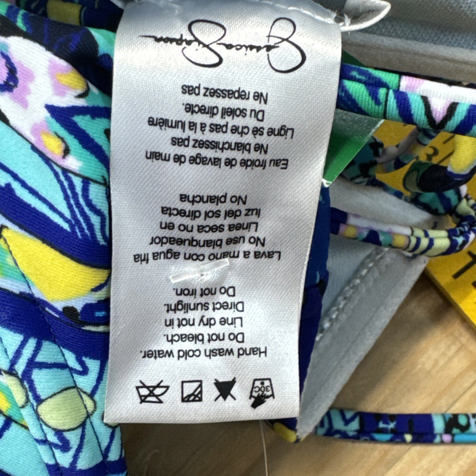 Jessica Simpson Bikini Top Blue Green Geometric Print Women’s Size Large