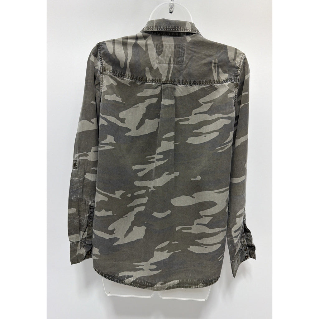 EXPRESS Boyfriend Button Up Green Camo Print Casual Shirt Women's Size S