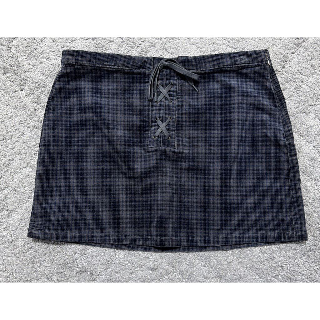 So High Rise Mini Skirt Size 17/33 Navy Black Lace Up Tie Zipper NWT