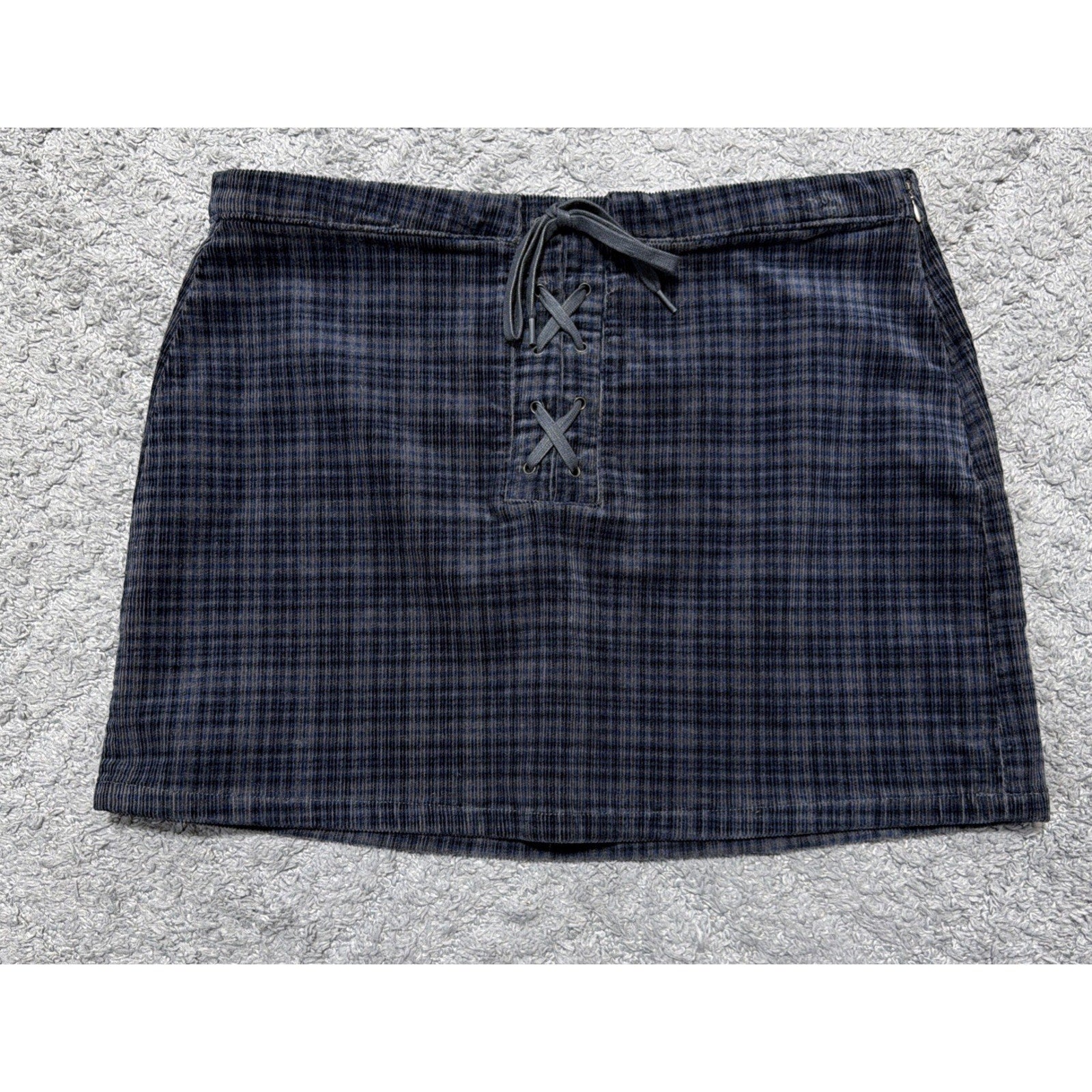 So High Rise Mini Skirt Size 17/33 Navy Black Lace Up Tie Zipper NWT