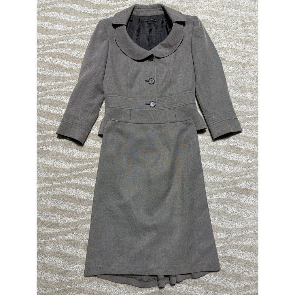 Isabella DeMarco Sz 2 Grey Peplum Skirt Jacket Suit 2pc Set