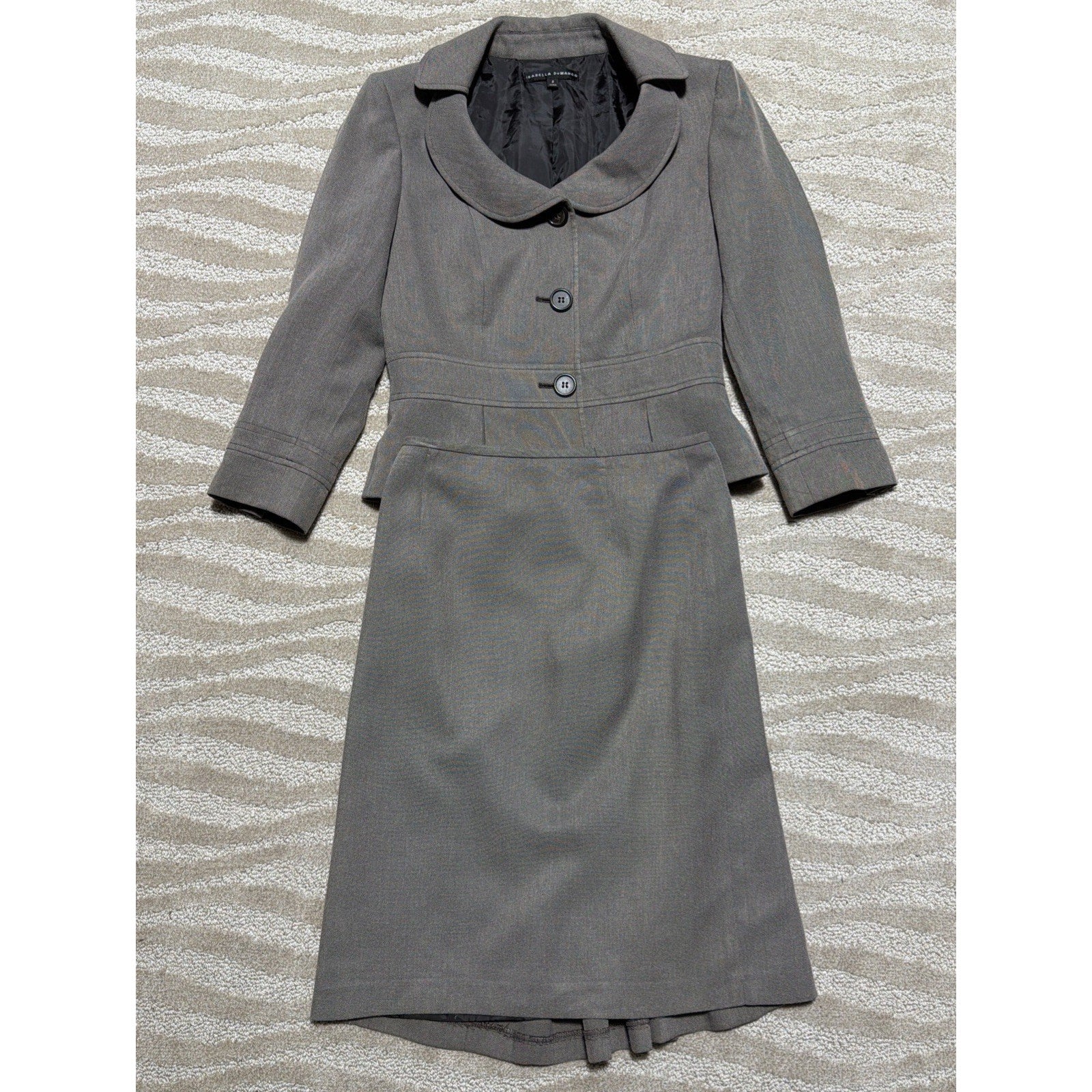 Isabella DeMarco Sz 2 Grey Peplum Skirt Jacket Suit 2pc Set
