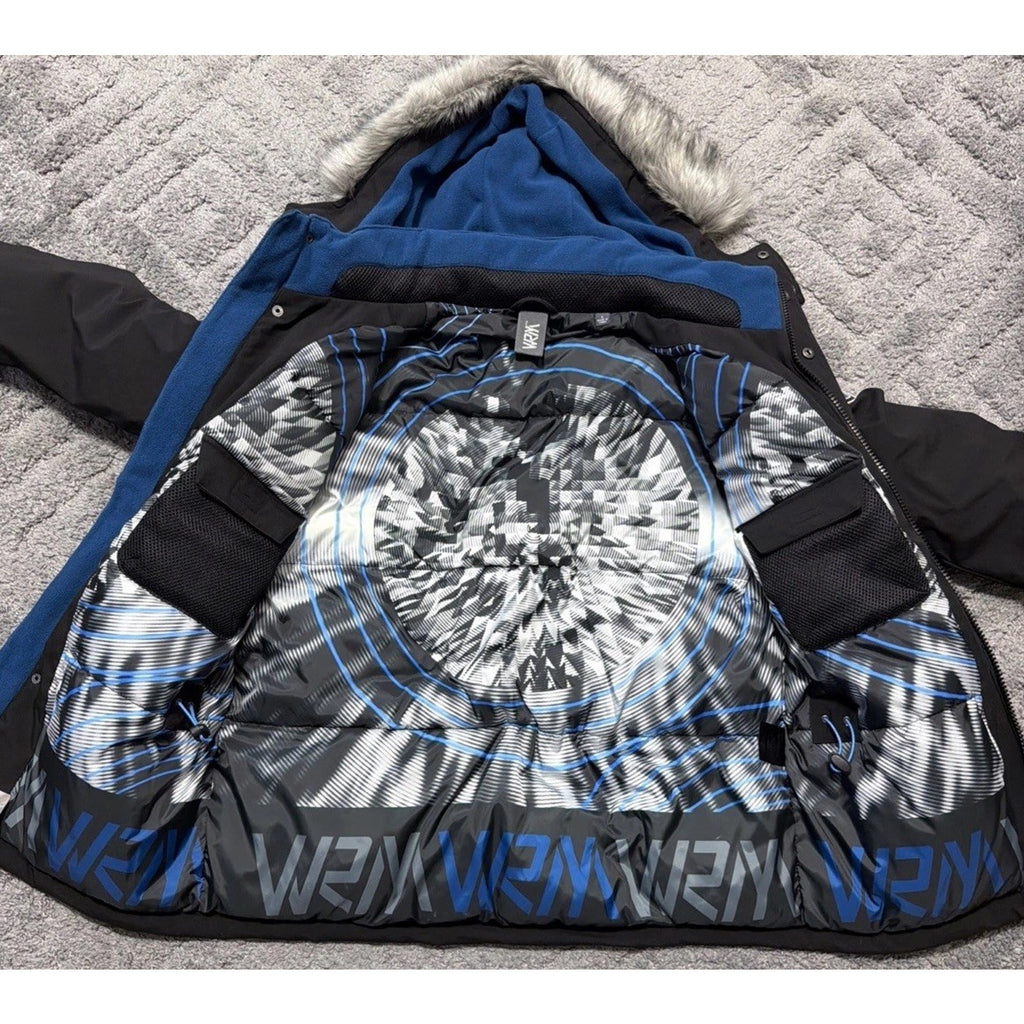 New VRY WRM Winter Jacket Coat Parka Hooded Black Blue L Large #F64305 MSRP $325
