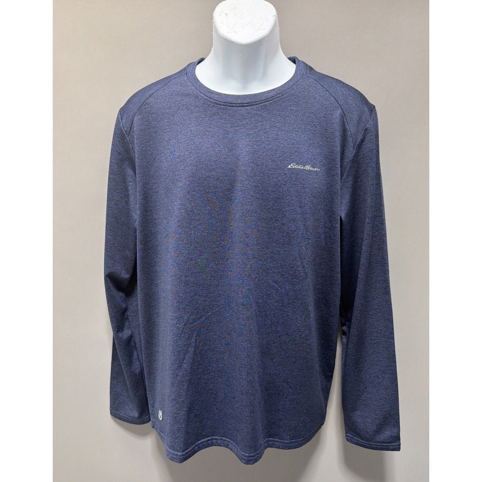 Eddie Bauer Heathered Blue Free Dry Motion Crew Neck Long Sleeve Mens L