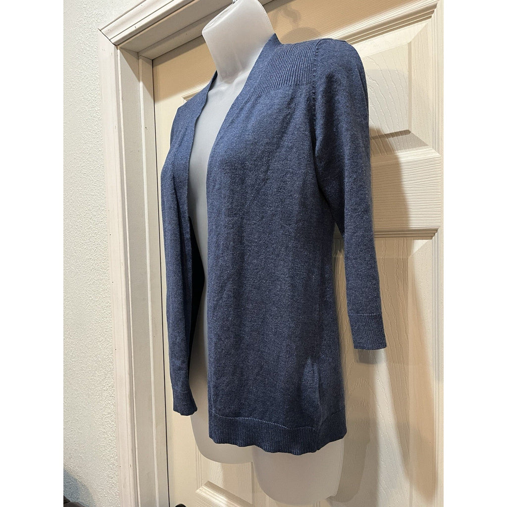KAREN SCOTT 3/4 Sleeve Ribbed Knit Blue Cardigan Navy PP (Small)