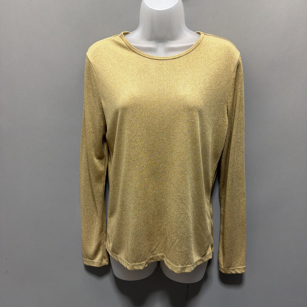 Lauren Ralph Lauren Metallic Gold Ribbed CREW NECK Sweater Top Size L