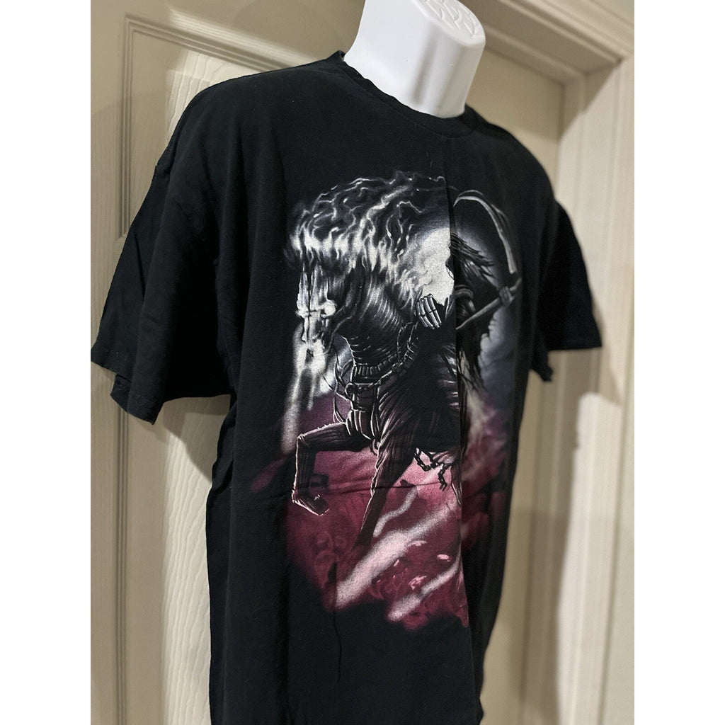 Vintage Y2K Grim Reaper Horse Riding Black X-Large T-Shirt