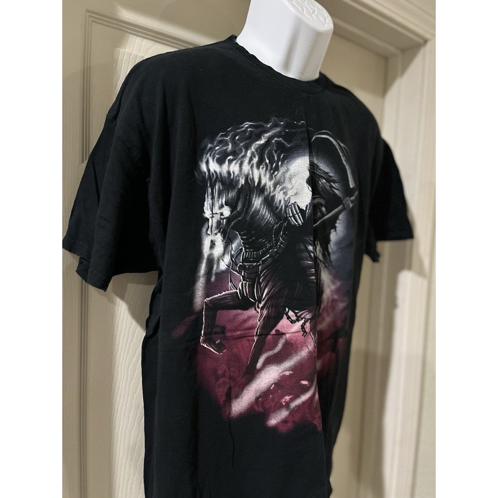 Vintage Y2K Grim Reaper Horse Riding Black X-Large T-Shirt