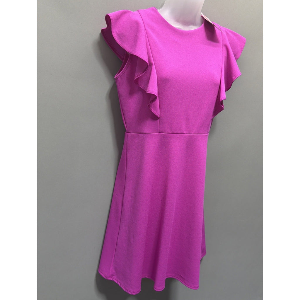2Hearts Fuchsia Ruffle Shoulder Skater Dress Size Small NWT Made In USA