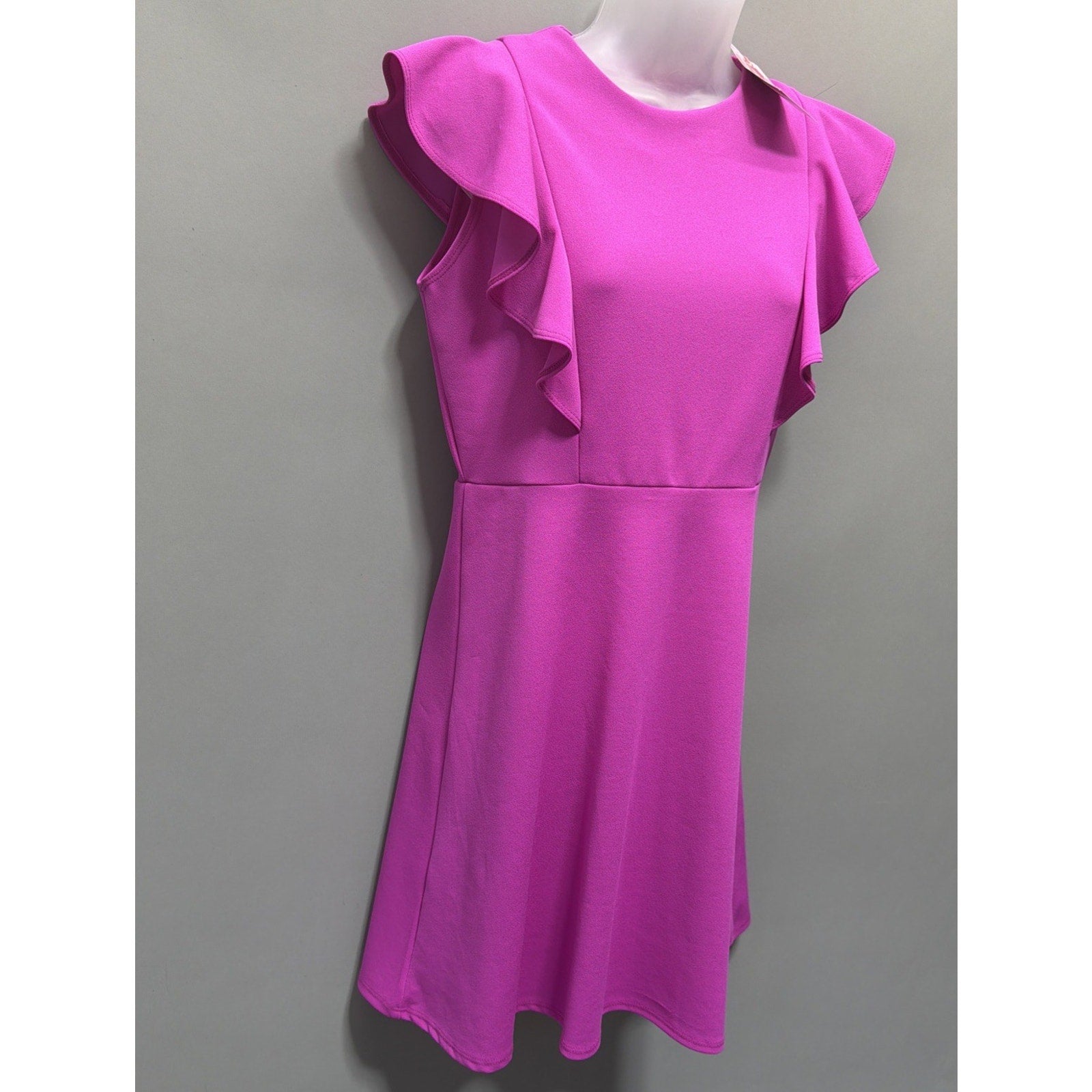 2Hearts Fuchsia Ruffle Shoulder Skater Dress Size Small NWT Made In USA