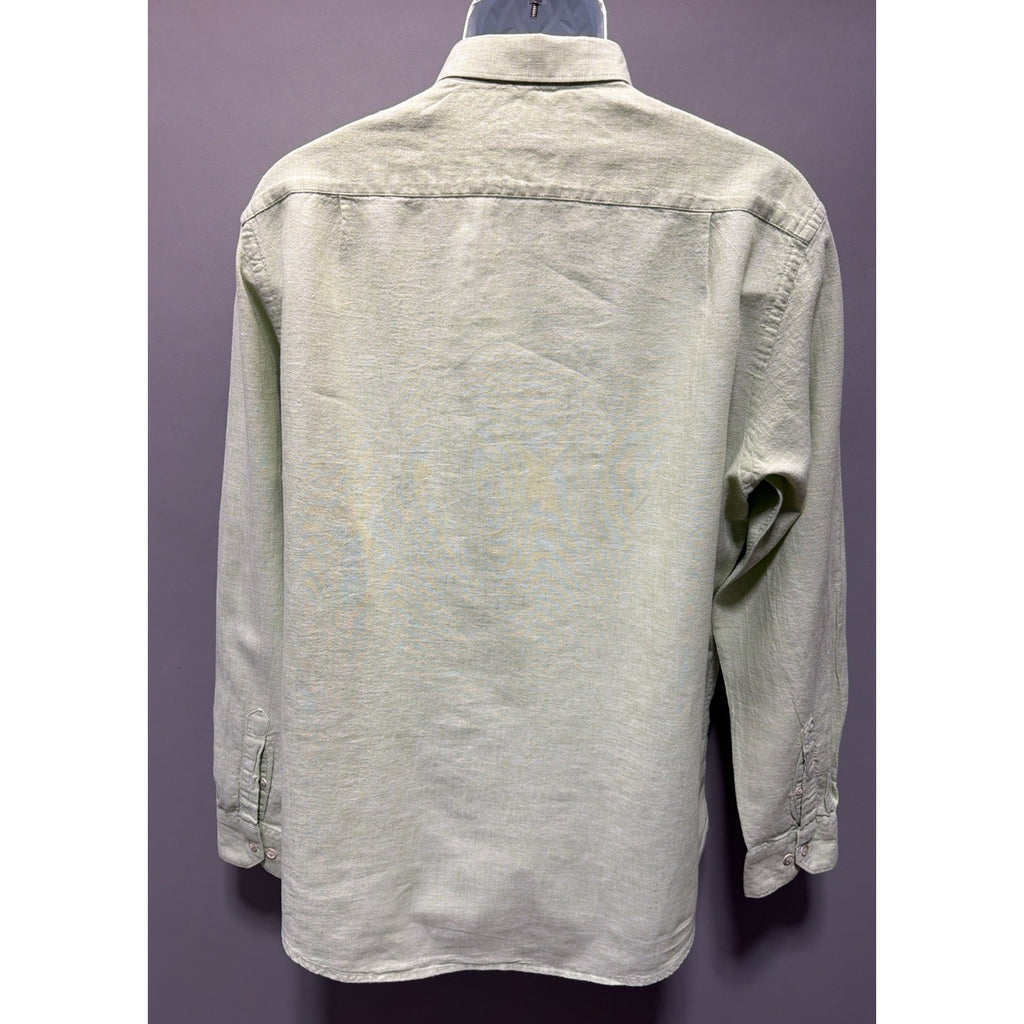 Tasso Elba Shirt Mens Large Green Linen Button Up Long Sleeve Casual Beach Prep